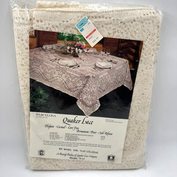 Quaker Lace Tablecloth Barcelona 70x90 Oval/Oblong Natural Made In USA - Picture 6 of 13